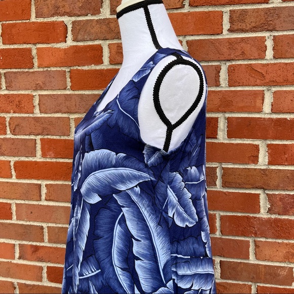 Peppermint Bay New York Sleeveless Blue Tropical Leaf Print Dress Womens Small - Picture 5 of 8